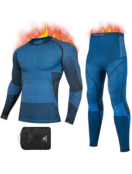 UNIQUEBELLA Men's Thermal Underwear Sets Top & Long Johns Fleece Sweat Quick Drying Thermo Base Layer