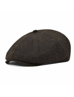 VOBOOM Mens Wool Blend Newsboy Cap 8 Pannel Hat Tweed Cap Herringbone Cabbie Flat Cap