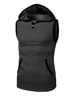 H2H Men's Casual Hoodie Tank Tops Sleeveless Shirts Gym Workout with Pockets