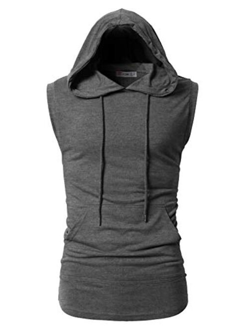 H2H Men's Casual Hoodie Tank Tops Sleeveless Shirts Gym Workout with Pockets