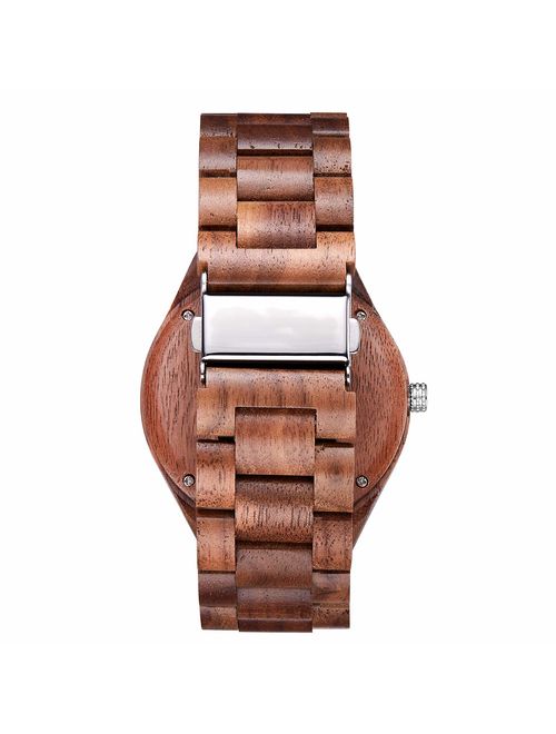 TJW Mens Natural Wooden Watches Analog Quartz Handmade Casual Wrist Watch 6006