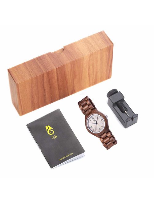 TJW Mens Natural Wooden Watches Analog Quartz Handmade Casual Wrist Watch 6006