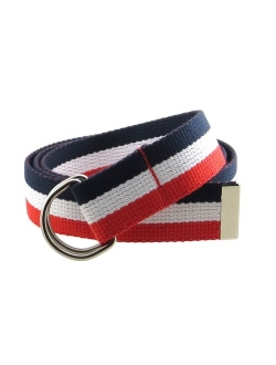 Canvas Web Belt D-Ring Buckle 1.25" Wide Metal Tip Multi-Color