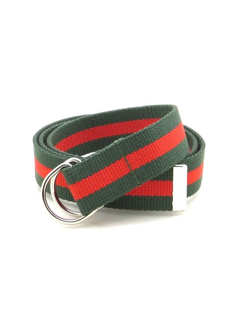 Canvas Web Belt D-Ring Buckle 1.25" Wide Metal Tip Multi-Color