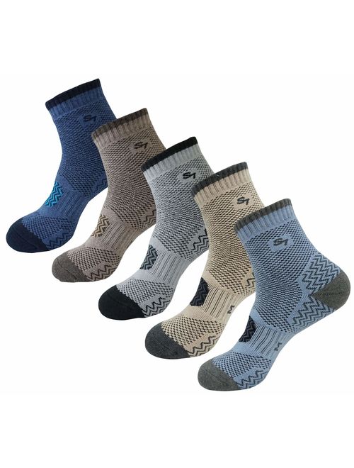 SEOULSTORY7 5pack Men's Full Cushion Mid Quarter Length Hiking Socks