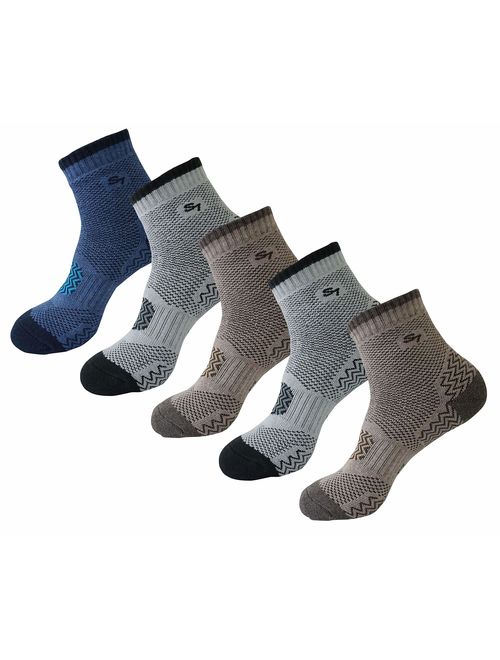 SEOULSTORY7 5pack Men's Full Cushion Mid Quarter Length Hiking Socks