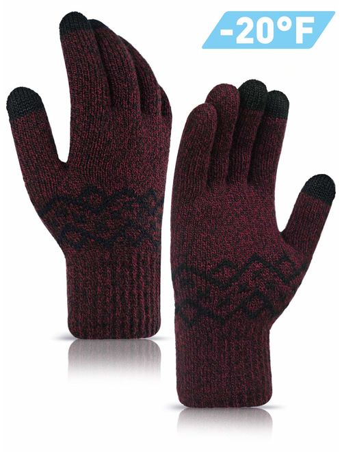 TRENDOUX -20F(-29) Thickened Knit Winter Gloves for Men and Women, Touch Screen Fingertips, Elastic Cuff, Thermal Soft Lining, Very Warm for Cold Weather