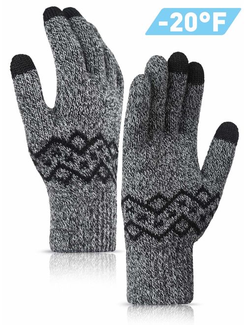 TRENDOUX -20F(-29) Thickened Knit Winter Gloves for Men and Women, Touch Screen Fingertips, Elastic Cuff, Thermal Soft Lining, Very Warm for Cold Weather