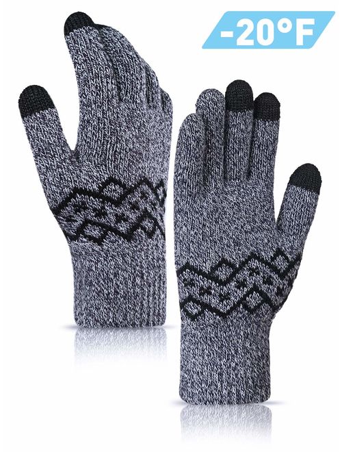 TRENDOUX -20F(-29) Thickened Knit Winter Gloves for Men and Women, Touch Screen Fingertips, Elastic Cuff, Thermal Soft Lining, Very Warm for Cold Weather