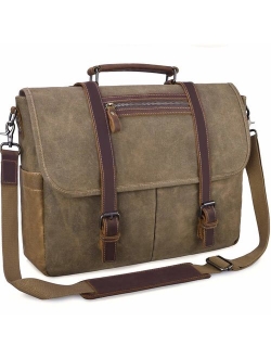 Mens Messenger Bag 15.6 Inch Waterproof Vintage Waxed Canvas Messenger Bag Computer Laptop Briefcase Satchel Shoulder Bag