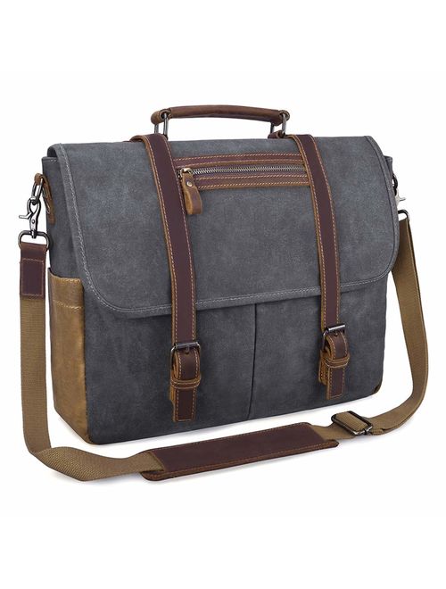 Mens Messenger Bag 15.6 Inch Waterproof Vintage Waxed Canvas Messenger Bag Computer Laptop Briefcase Satchel Shoulder Bag