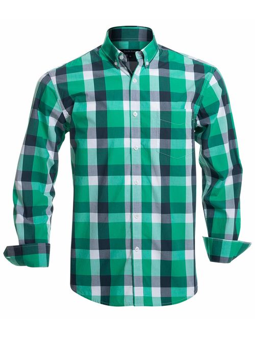 Double Pump Mens Button Down Shirts Long Sleeve 100% Cotton Regular Fit Button Down Shirts for Men