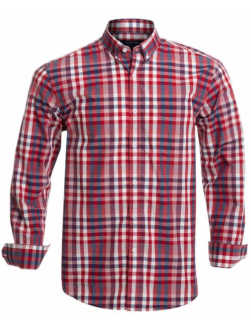 Double Pump Mens Button Down Shirts Long Sleeve 100% Cotton Regular Fit Button Down Shirts for Men