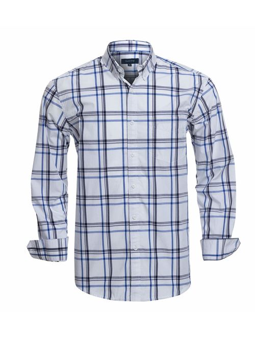 Double Pump Mens Button Down Shirts Long Sleeve 100% Cotton Regular Fit Button Down Shirts for Men