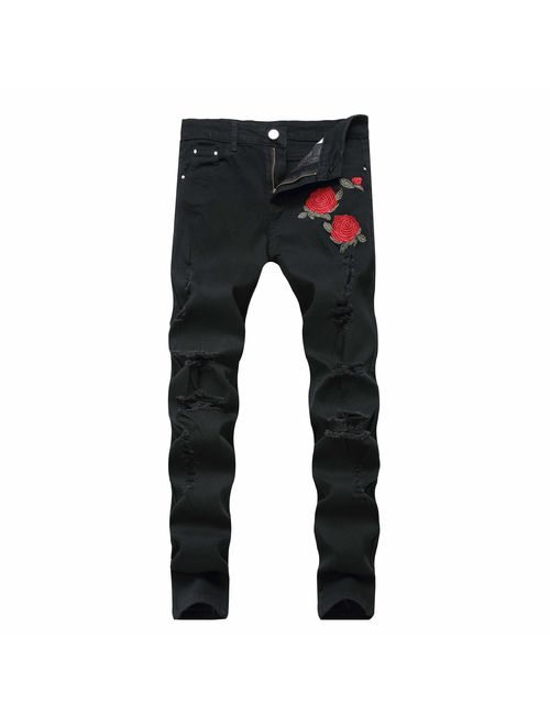 Leward Men's Skinny Slim Fit Ripped Stretch Distressed Stretch Destroyed Jeans Pants