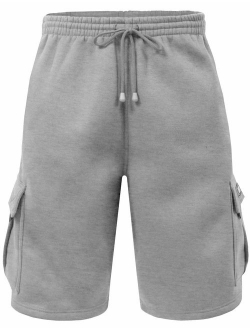 Mens Cargo Sweat Shorts Elastic Drawstring Casual Loose Fit Fleece