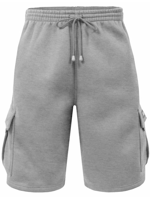 Mens Cargo Sweat Shorts Elastic Drawstring Casual Loose Fit Fleece