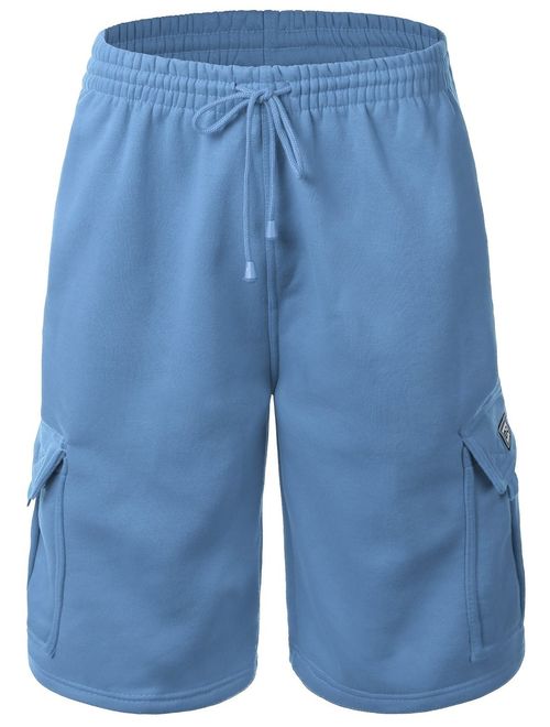 Mens Cargo Sweat Shorts Elastic Drawstring Casual Loose Fit Fleece