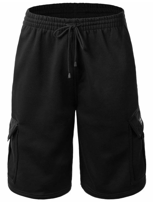 Mens Cargo Sweat Shorts Elastic Drawstring Casual Loose Fit Fleece