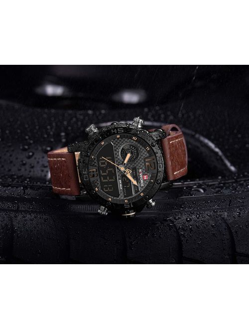 Mens Waterproof Sports Digital Leather Band Wrist Watch Multi-Function Display Backlight Watches