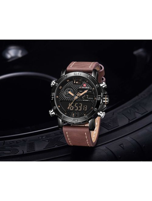 Mens Waterproof Sports Digital Leather Band Wrist Watch Multi-Function Display Backlight Watches