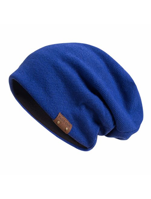 PAGE ONE Mens Slouchy Beanie Winter Warm Comfortable Cozy Skull Cap Chunky Baggy Oversized Hat