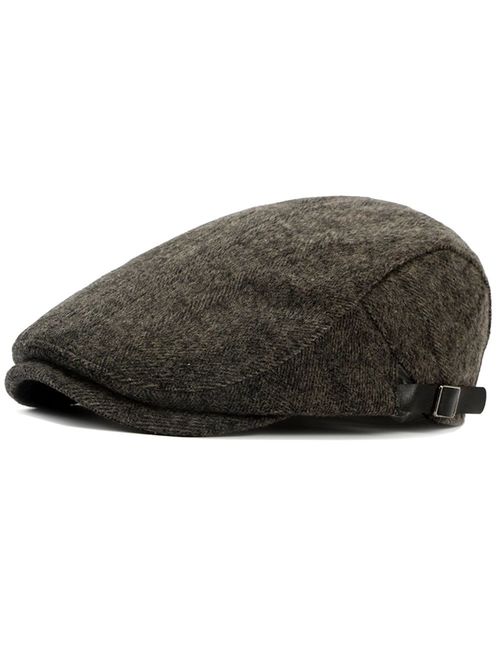 ALL IN ONE CART 2 Pack Men's Warm Wool Tweed Blend Newsboy Flat Cap Ivy Cabbie Driving Winter Hat