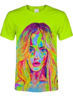 aofmoka Ultraviolet Fluorescent Handmade Art Neon Blacklight Reactive Print T-Shirt