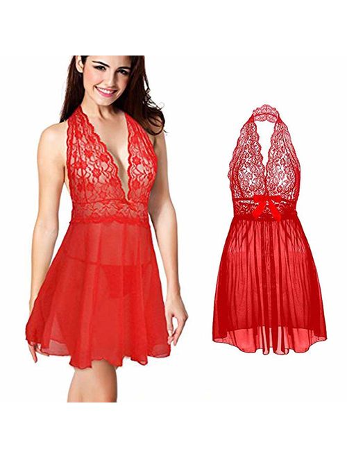 COSWE Plus Size Lace Top Babydoll Lingerie for Women