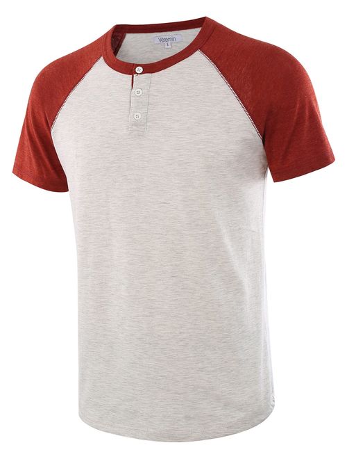 Vetemin Men's Casual Short Sleeve Raglan Henley T-Shirts Baseball Shirts Tee