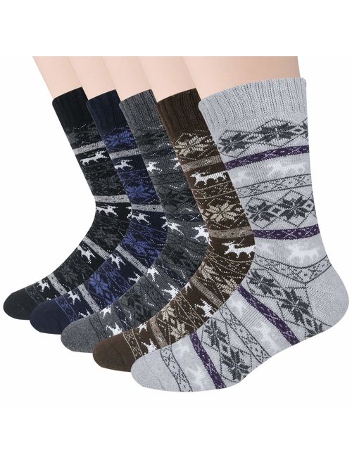 5 Pack Mens Winter Soft Warm Wool Knitting Cotton Casual Crew Socks