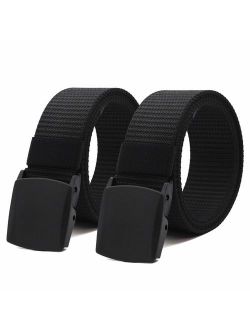 Nylon Military Tactical Men Belt Breathable Webbing Canvas Outdoor Web Belts with Plastic Buckle,2 Pack