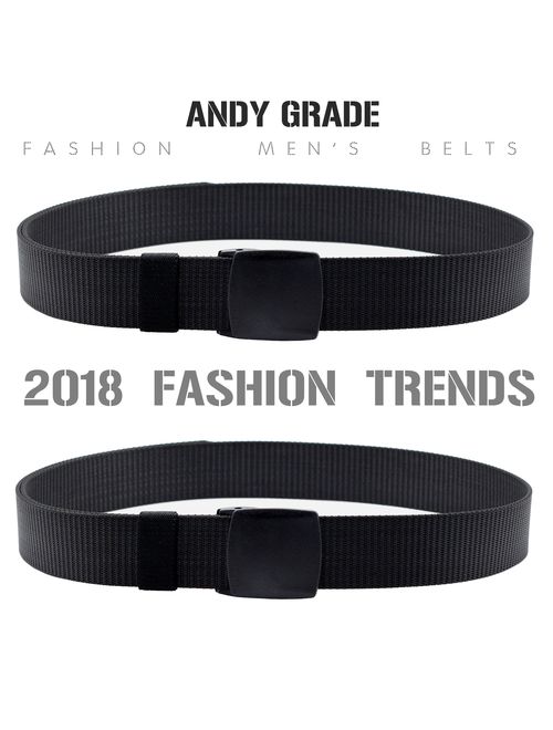 Nylon Military Tactical Men Belt Breathable Webbing Canvas Outdoor Web Belts with Plastic Buckle,2 Pack