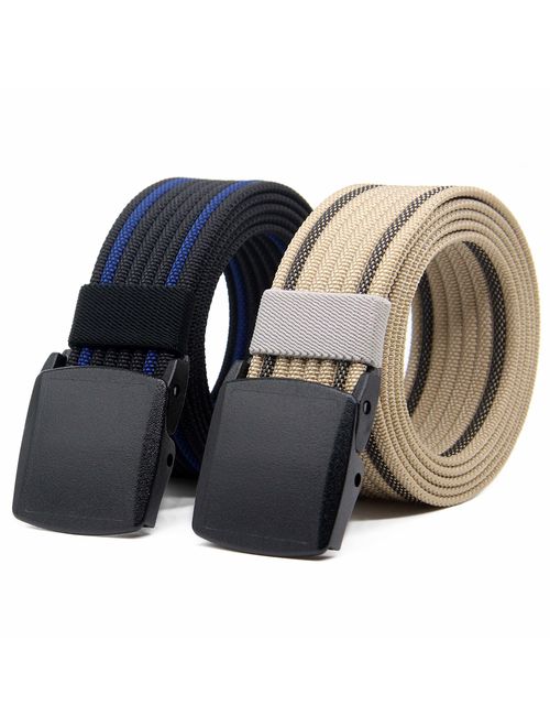 Nylon Military Tactical Men Belt Breathable Webbing Canvas Outdoor Web Belts with Plastic Buckle,2 Pack