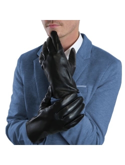 DEBRA WEITZNER Men's Leather Gloves Black Driving Gloves Thinsulate, Fur, Cashmere Lined Leather Touchscreeen Gloves