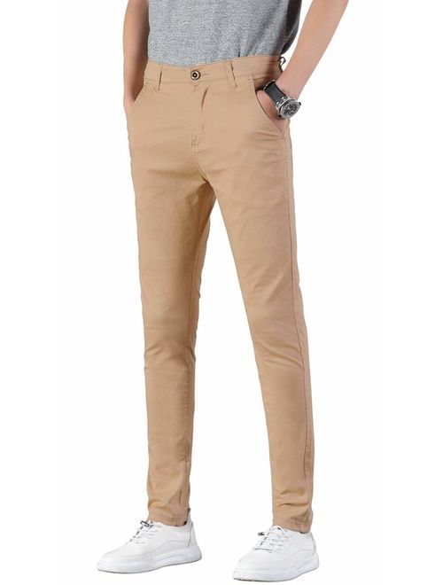 Plaid&Plain Men's Skinny Khaki Pants Slim Fit Chino Pants