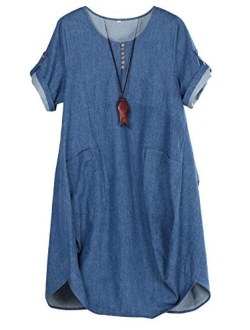 Minibee Women's Ruffle Oversize Casual Midi Dresses with Pockets