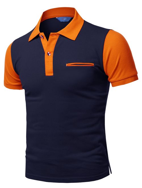 Xpril Men's Color Effect Collar Short Sleeve Polo T Shirt