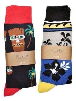 Fine Fit Mens Novelty Print Socks | 2 Pair Set | Trouser Socks | Casual | Crew