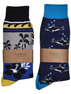 Fine Fit Mens Novelty Print Socks | 2 Pair Set | Trouser Socks | Casual | Crew