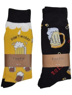 Fine Fit Mens Novelty Print Socks | 2 Pair Set | Trouser Socks | Casual | Crew