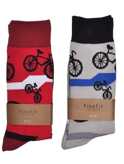 Fine Fit Mens Novelty Print Socks | 2 Pair Set | Trouser Socks | Casual | Crew