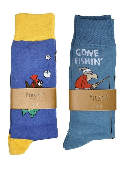 Fine Fit Mens Novelty Print Socks | 2 Pair Set | Trouser Socks | Casual | Crew