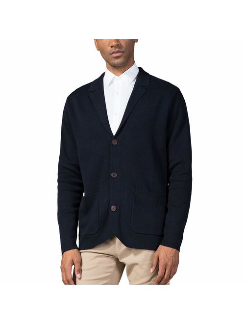 Kallspin Men's Cotton Blend Cardigan Sweater Relaxed Fit Casual Turndown Collar Knitwear with Buttons & Pockets