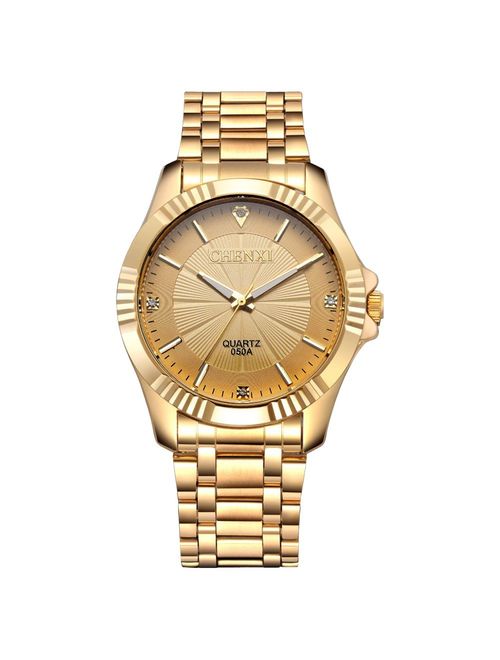 Fq-005 Classic Style Gold Stainless Steel Mens Wrist Watches with Crystals for Man