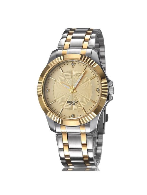 Fq-005 Classic Style Gold Stainless Steel Mens Wrist Watches with Crystals for Man