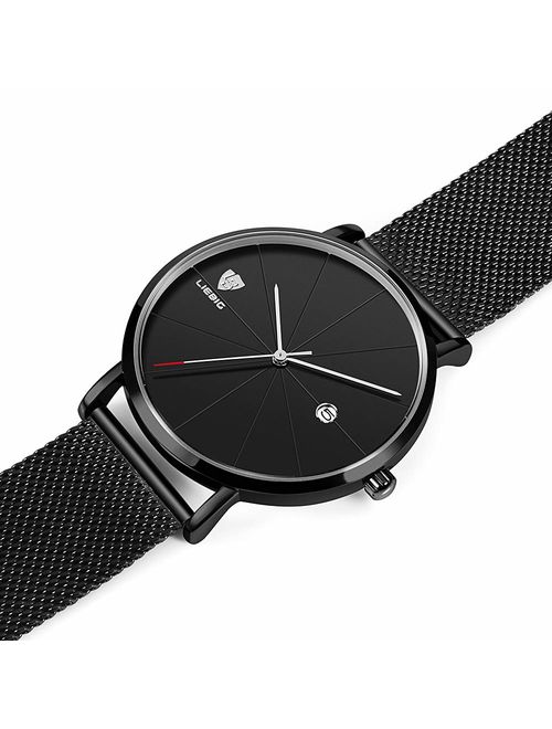 Mens Luxury Wrist Watches, Minimalist Fashion Ultra Thin Watch for Men Business Dress Waterproof Casual Quartz Watch with Stainless Steel Mesh Band