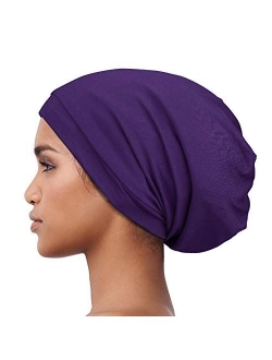 Satin Lined Sleep Cap Slouchy Slap Hat - Soft Elastic Band, Stay All Night