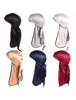 Century Star Satin Silk Head Wrap Durag Long Tail Beanies for Men Women Headwraps Cap