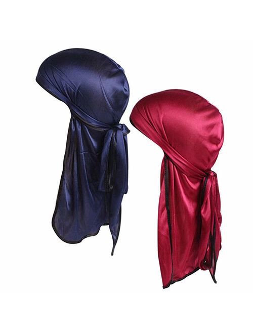 Century Star Satin Silk Head Wrap Durag Long Tail Beanies for Men Women Headwraps Cap